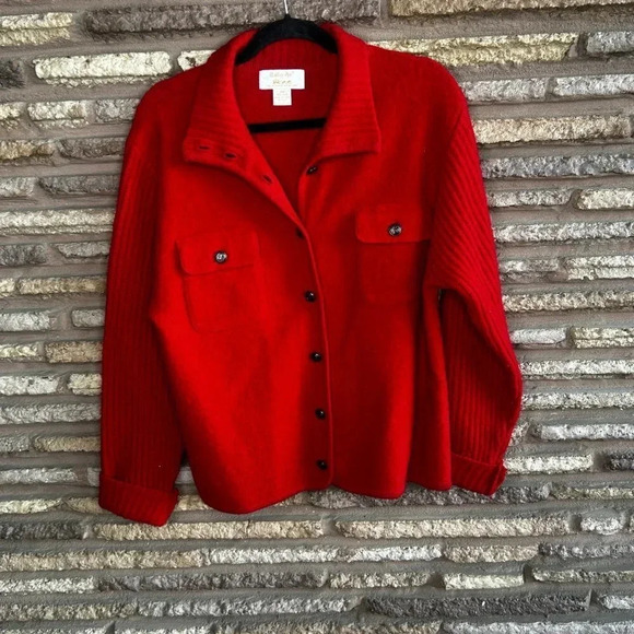 Tally Ho Red Boiled Wool Boxy Classic Cardigan Sweater - Picture 6 of 6